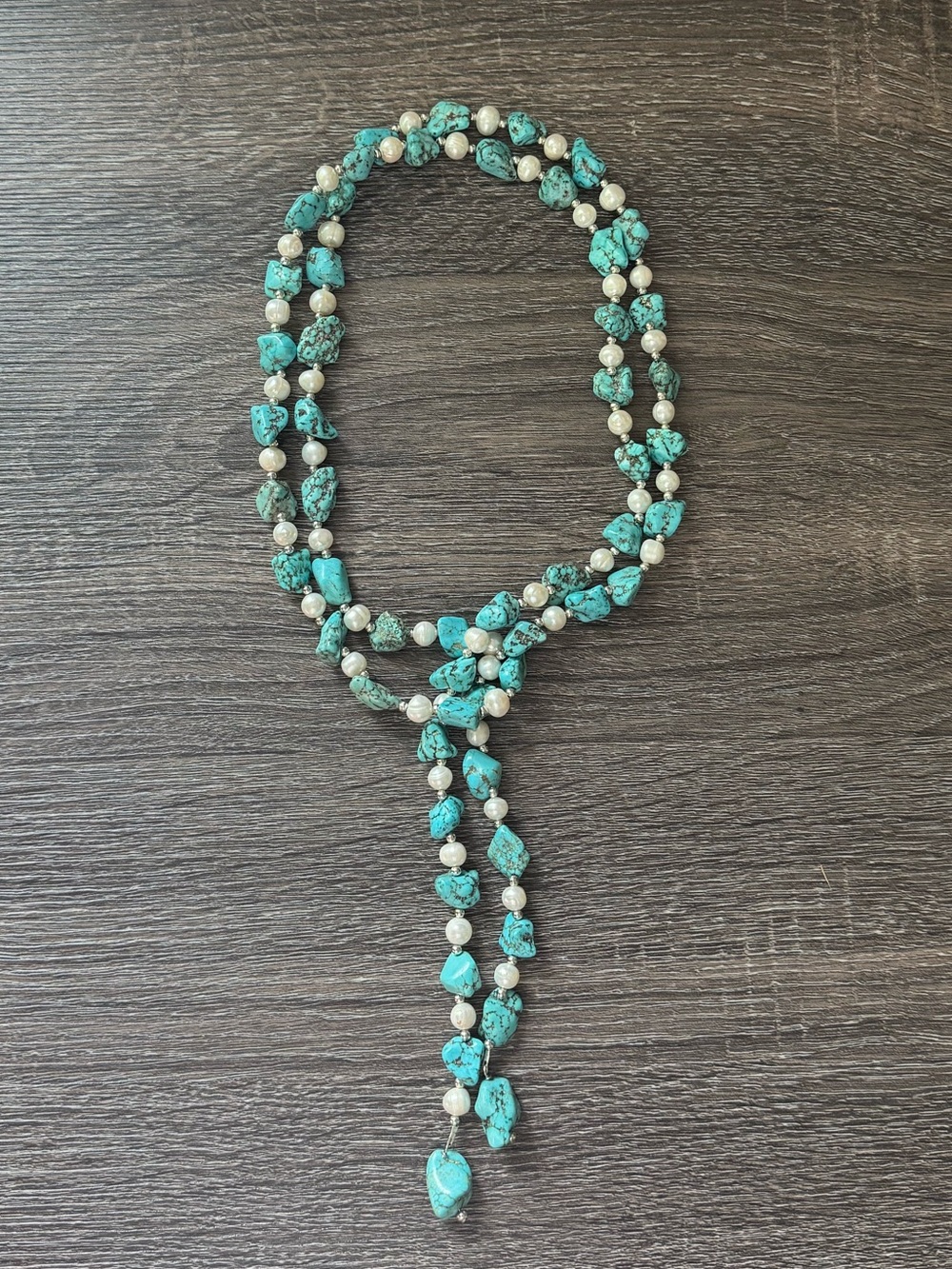 NWOT Polo Ralph Lauren Turquoise Nugget and Pearl Wrap Necklace